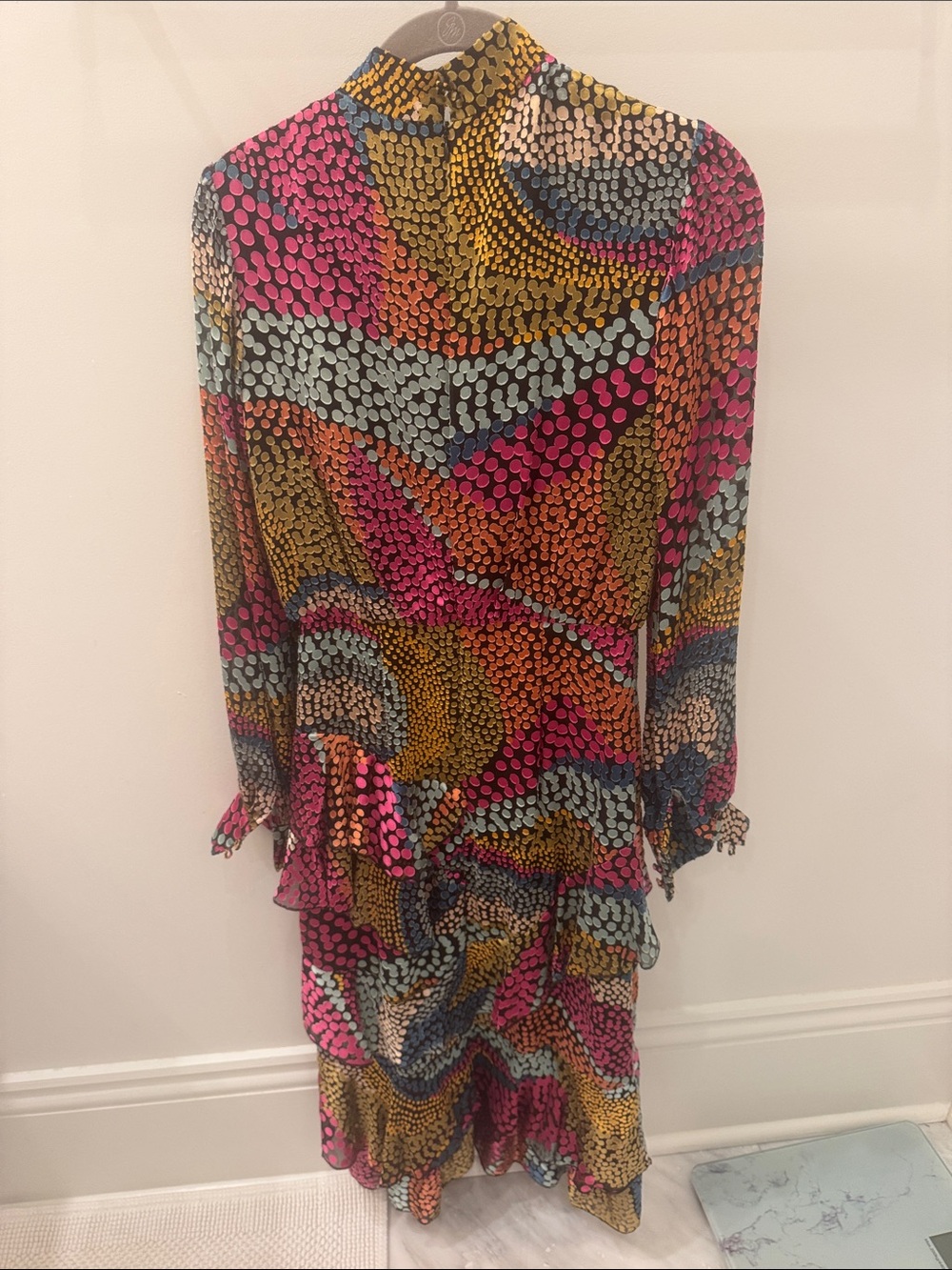 Saloni Multi-Color Dot Pattern Long Sleeve Ruffle Dress - Picture 5 of 6